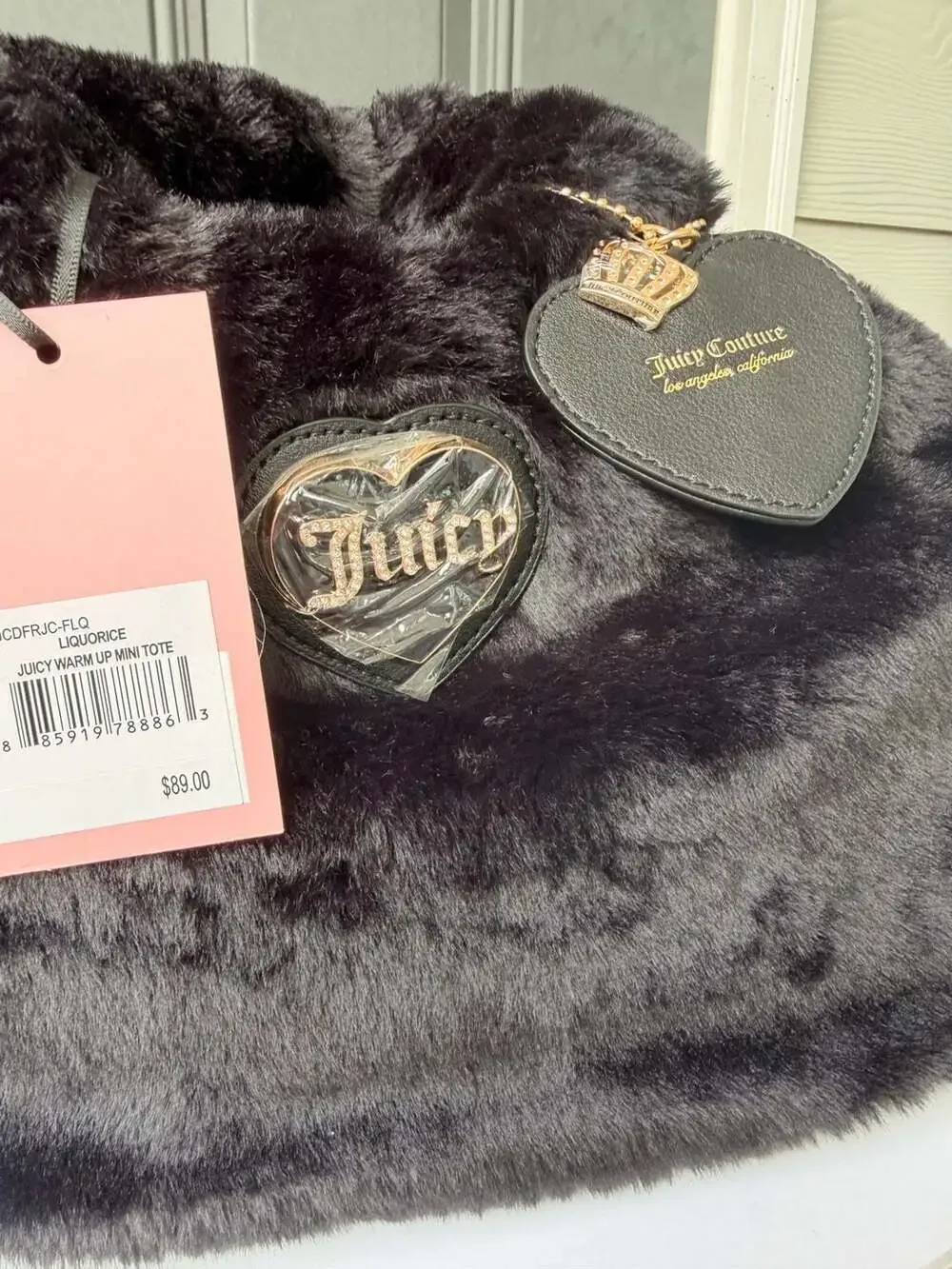 Juicy Couture Warm Up Faux Fur Black Liquorice Mini Tote Bag